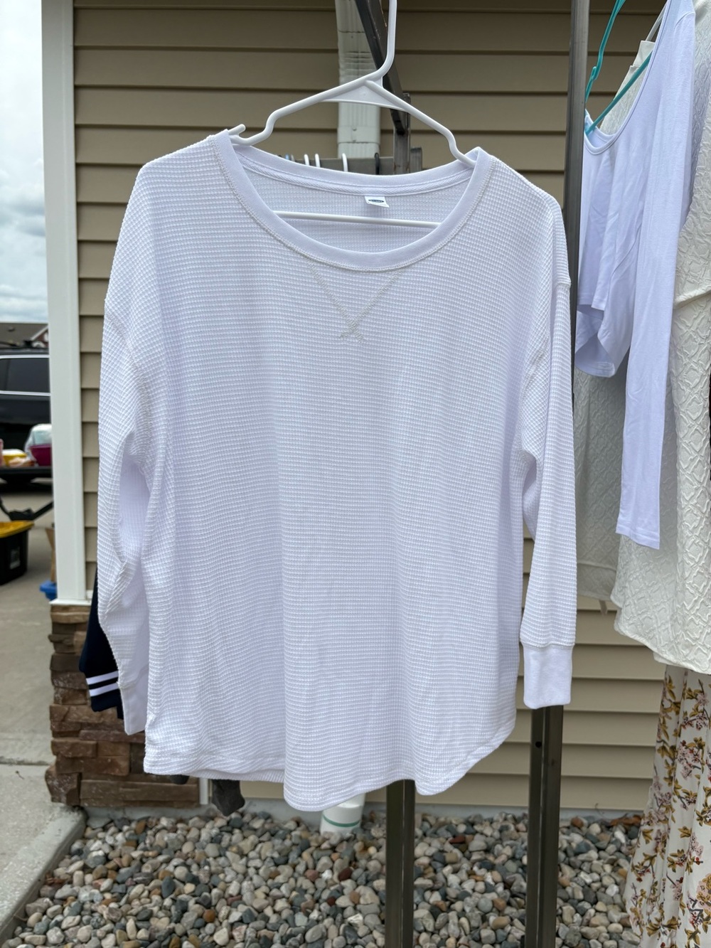 Old Navy White Waffle Knit Long Sleeve Top